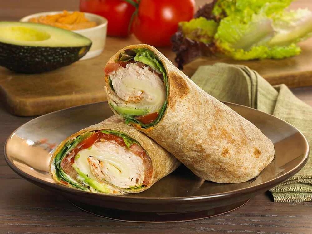 Turkey and Avocado Wrap with Red Pepper Hummus Thumbnail