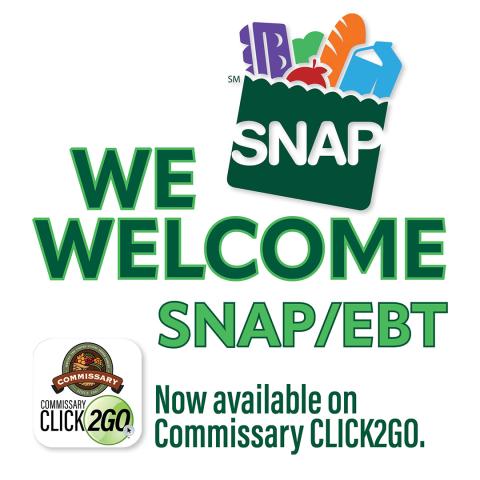 Graphic of grocery bag with text that reads we welcome SNAP/EBT