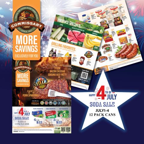 graphic of pages in commissary sales flyer for July 1-14