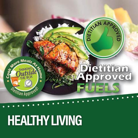 photo of plate with healthy meal with words healthy living