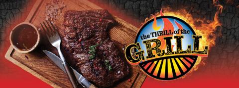 grilled steak and sauce with text that reads Thrill of the Grill