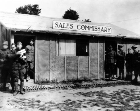 1918 commissary sales store in France. National Archives.